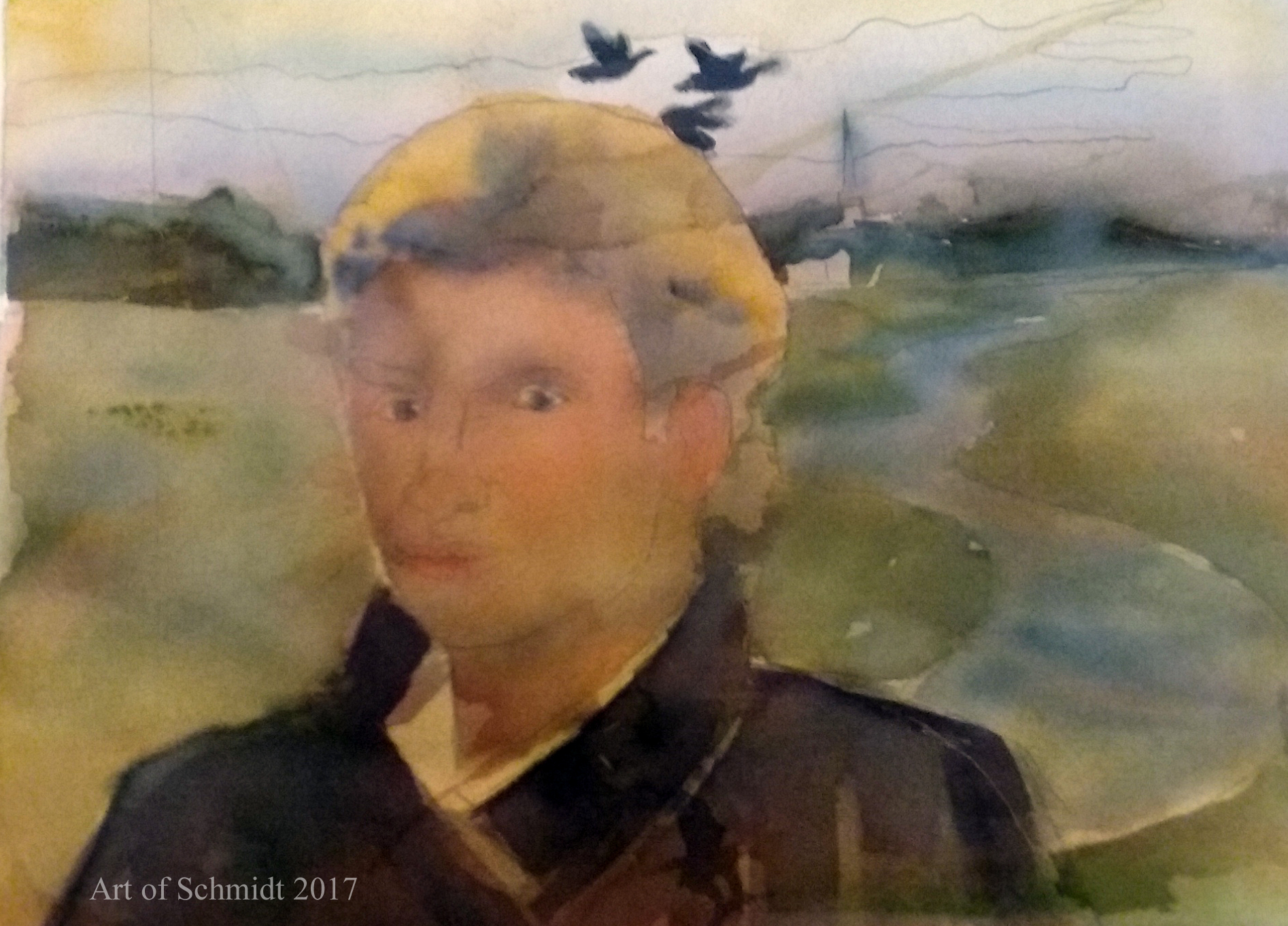 Sting watercolor portrait, flat