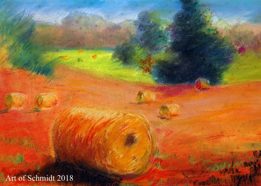 Haybale pastel landscape, flat-1