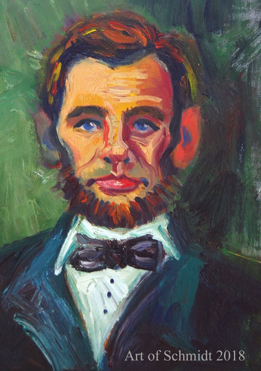 Abe Lincoln, portrait in green-re-worked, flat