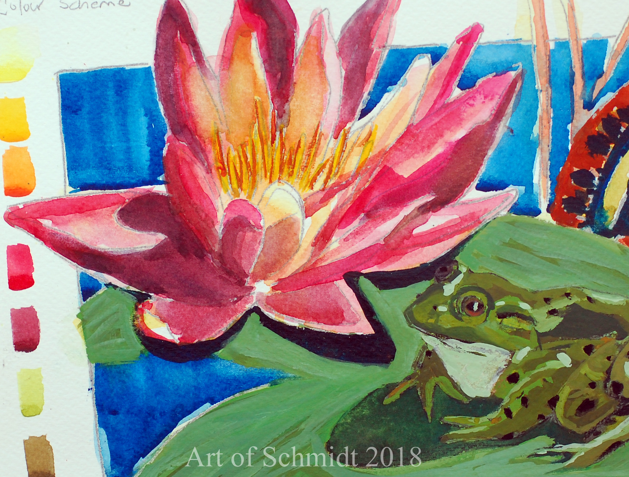 water lily watercolor, color study_edited, flat