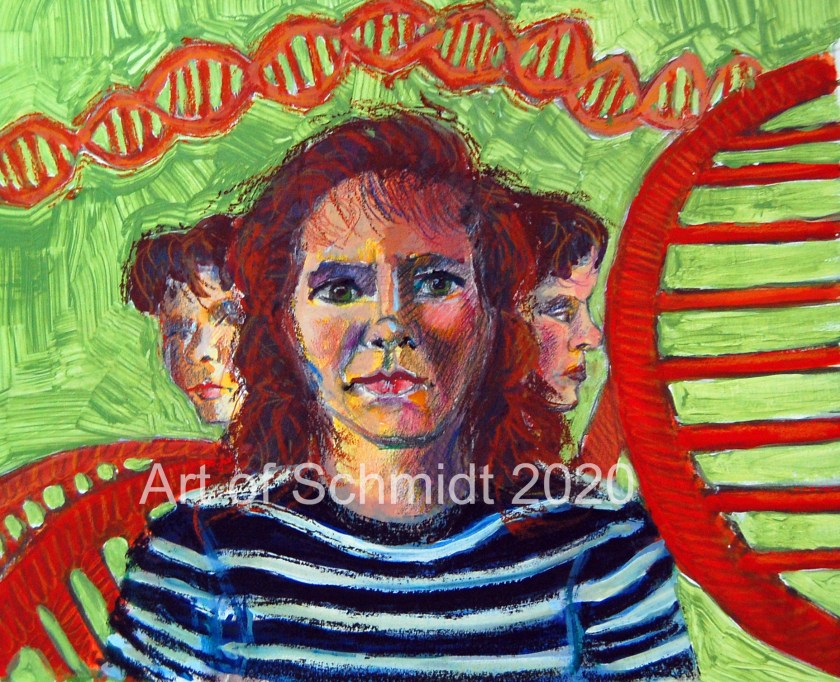 Anxiety collage, with green paint