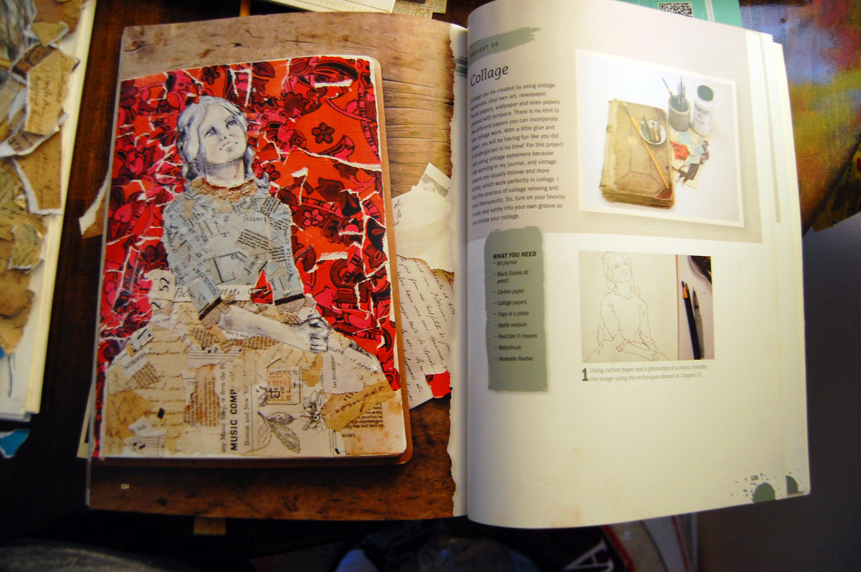 painted journal collage demonstration, flat