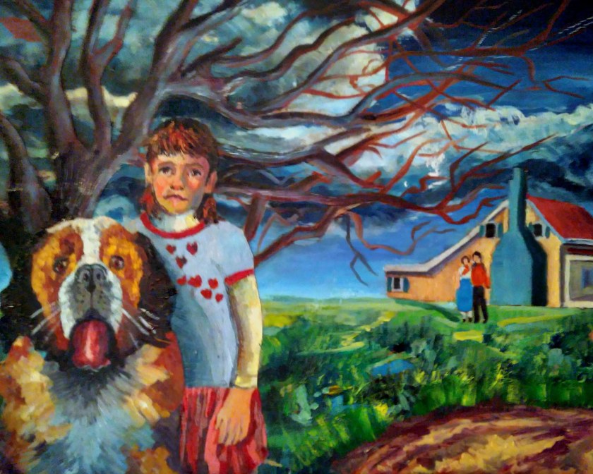 portrait, oil, girl, dog, family, home, landscape.